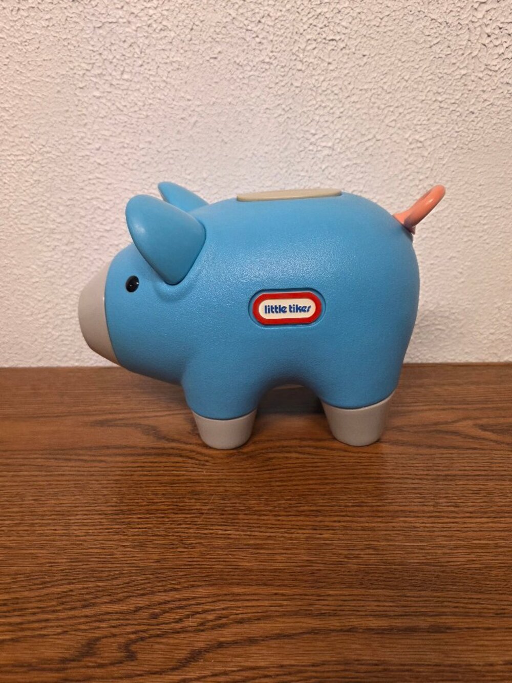 Vintage Little Tikes Blue Piggy Bank Toy w/Pink Curly Tail